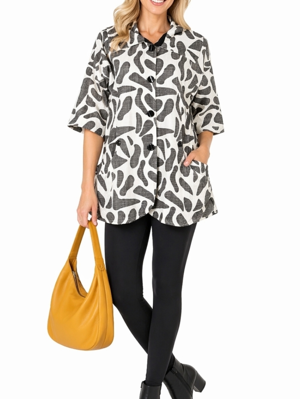 NWT Parsley & Sage 100% Cotton Black & White Animal Print 3/4 Sleeve Jacket